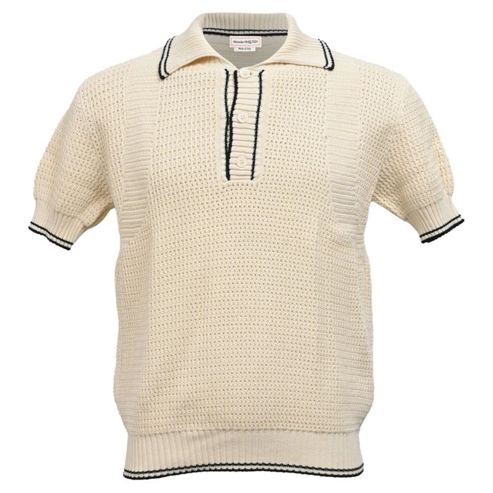 Alexander McQueen Knitted Polo Shirt in White Cotton